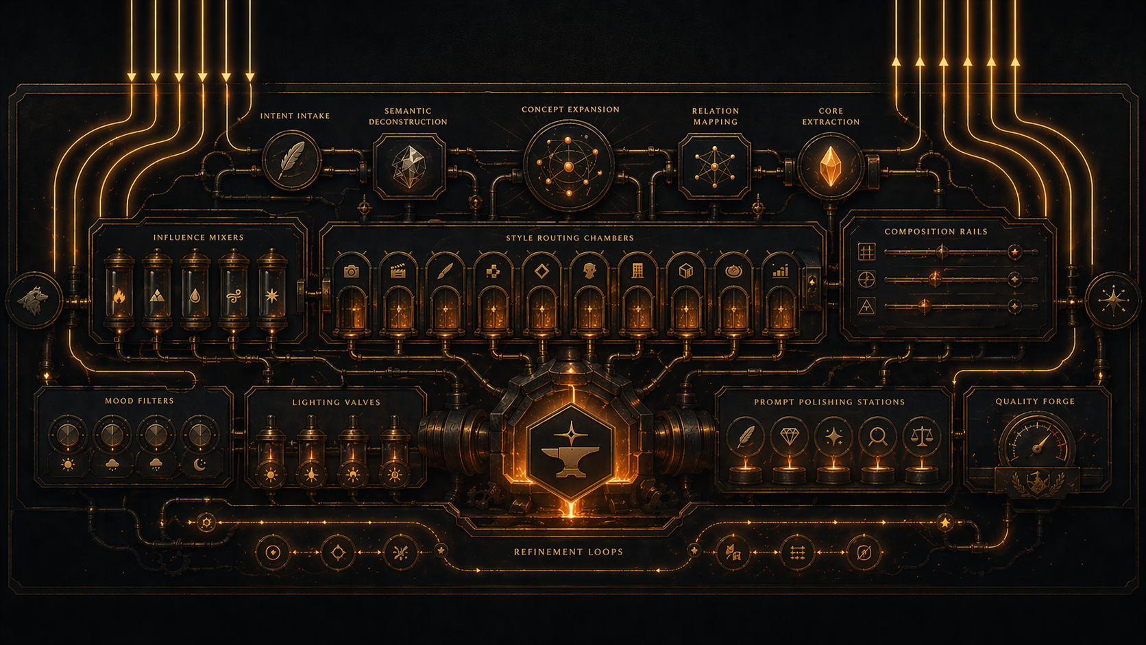 Prompt Forge workflow proof image showing the bottom half of the approved homepage hero diptych.